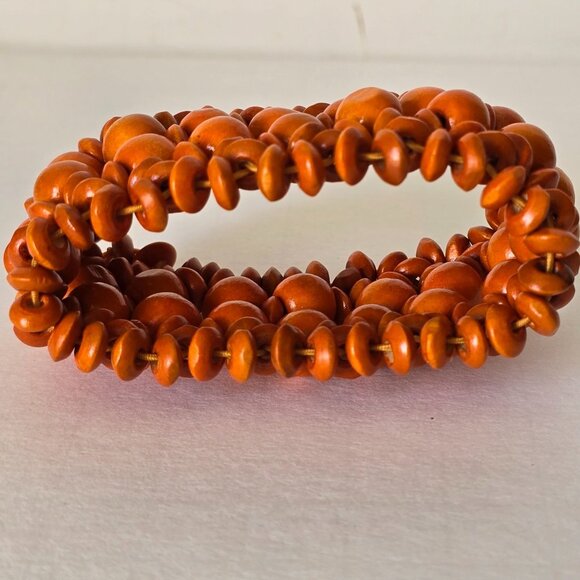 Stretch Bracelet Women Orange Handmade Vibrant Colorful Beaded Wooden Wood Boho - Picture 10 of 12